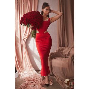 House of CB Colette Satin Low Waist Bodycon Maxi Skirt Scarlet Red Women Size XS